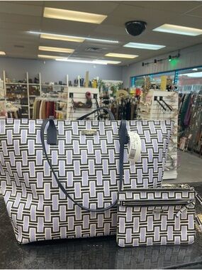 kate spade Lavender or Blue and Navy Geometric Tote with Wristlet